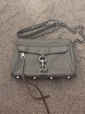 Rebecca Minkoff Mini MAC Gray Pebbled Leather Crossbody Bag Silver Hardware